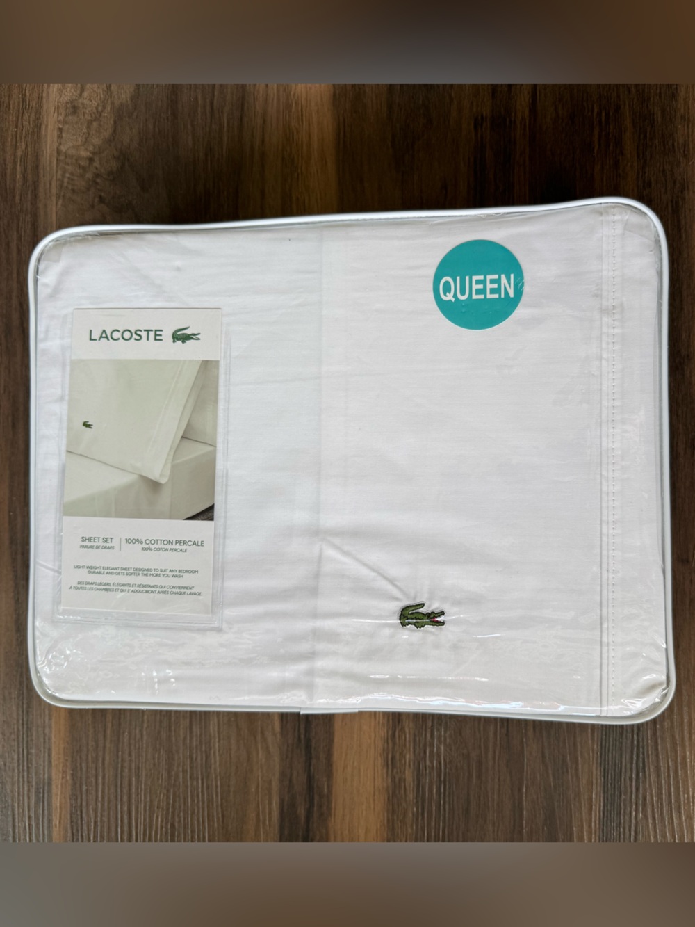 LACOSTE Queen Sheet Set 100% Cotton Percale Solid